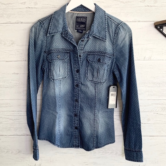 Guess Tops - Guess Button Down Chambray Dot Top